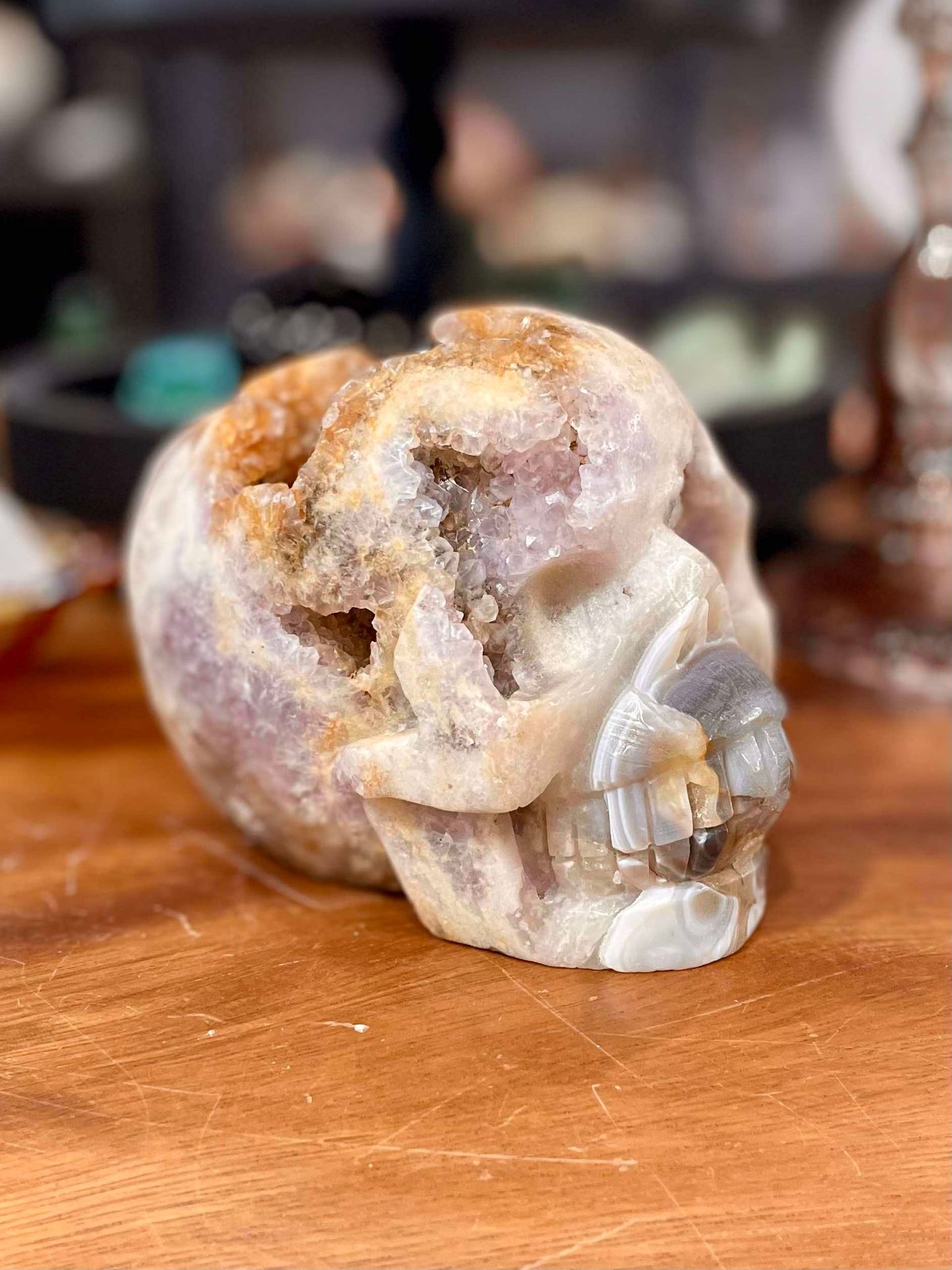 Pink and purple amethyst/grey sardonyx/ golden healer