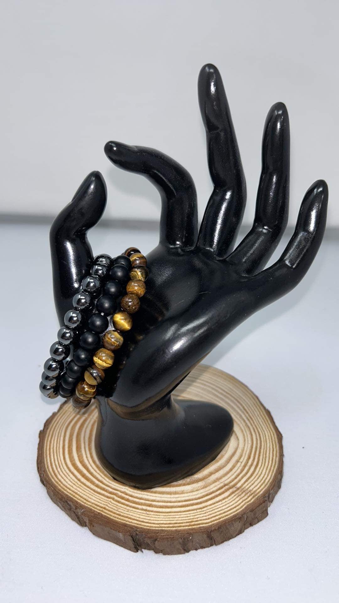 Tigers Eye, Unpolished Obsidian, and Hematite crystal bracelet set for manifesting Triple Protection!
