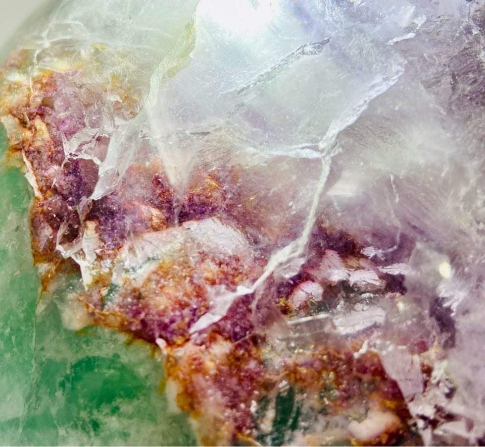 Fluorite Sphere with Golden Healer and Garden Quartz inclusions