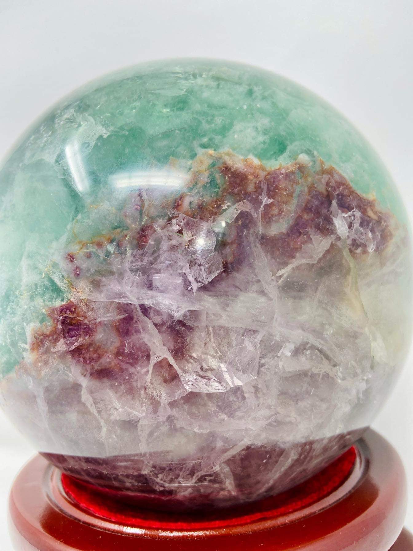 Fluorite Sphere with Golden Healer and Garden Quartz inclusions