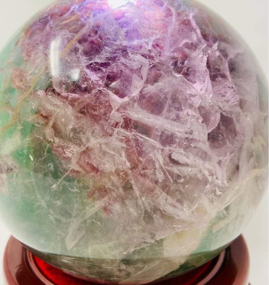Fluorite Sphere with Golden Healer and Garden Quartz inclusions