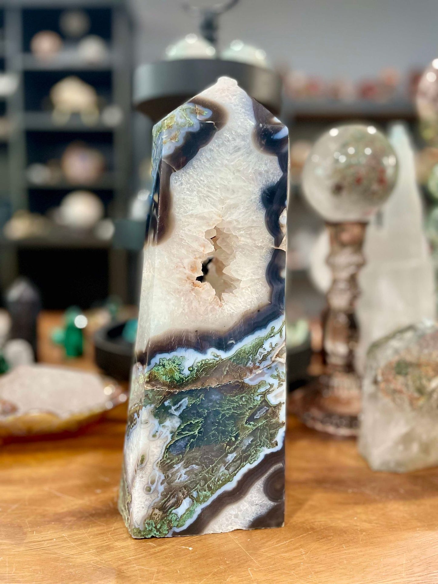 Blue Moss Agate with Druzy portal