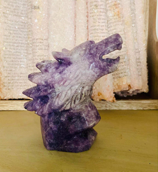 Lepidolite Wolf Bust