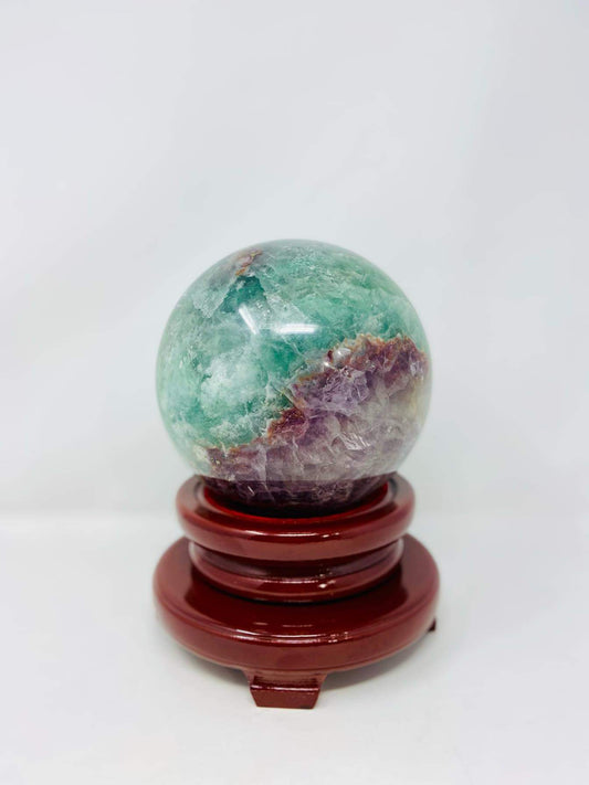 Fluorite Sphere with Golden Healer and Garden Quartz inclusions